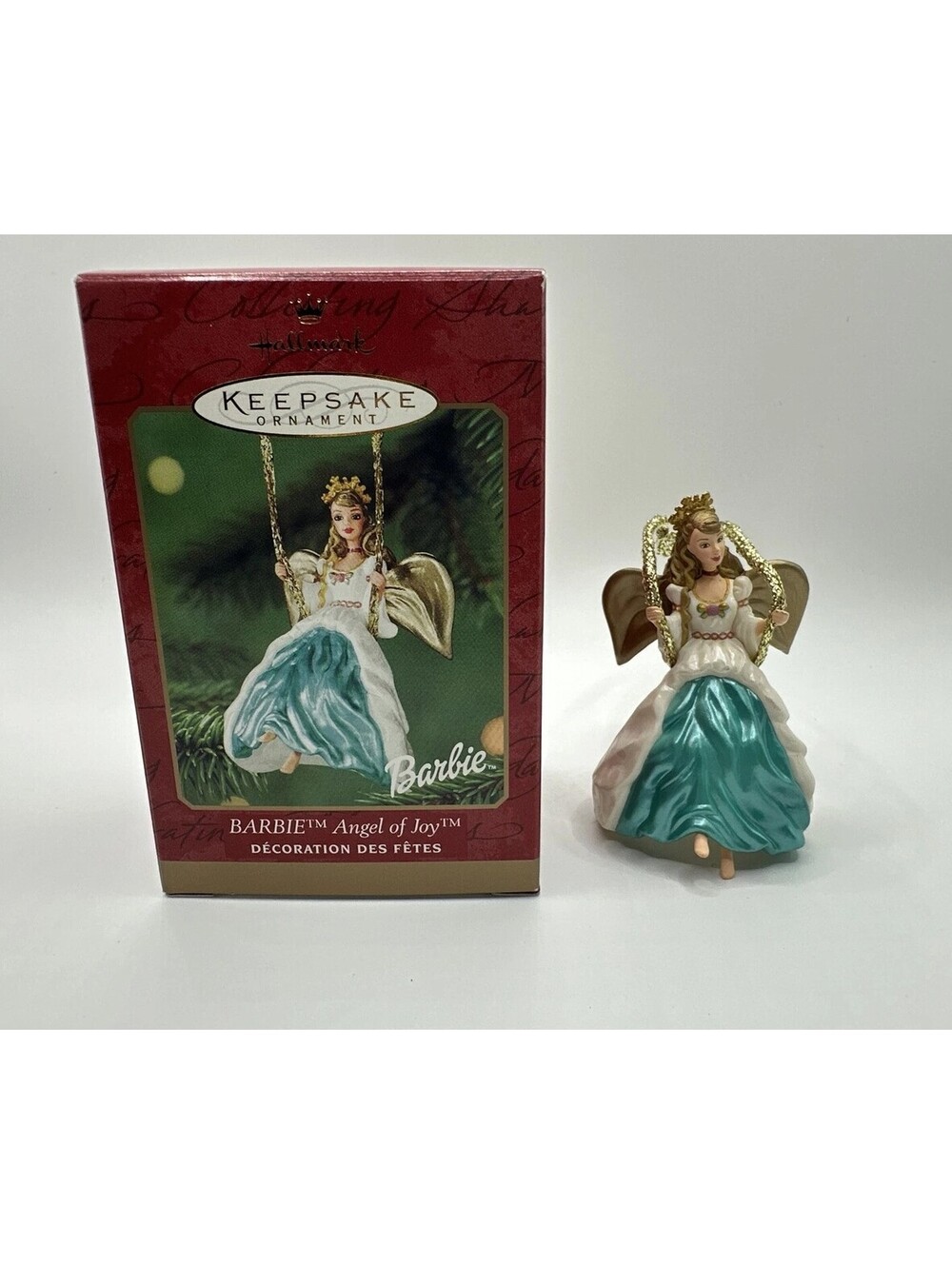 Angel of Joy Barbie NEW Hallmark 2000 Ornament SWING Teal White Dress WINGS